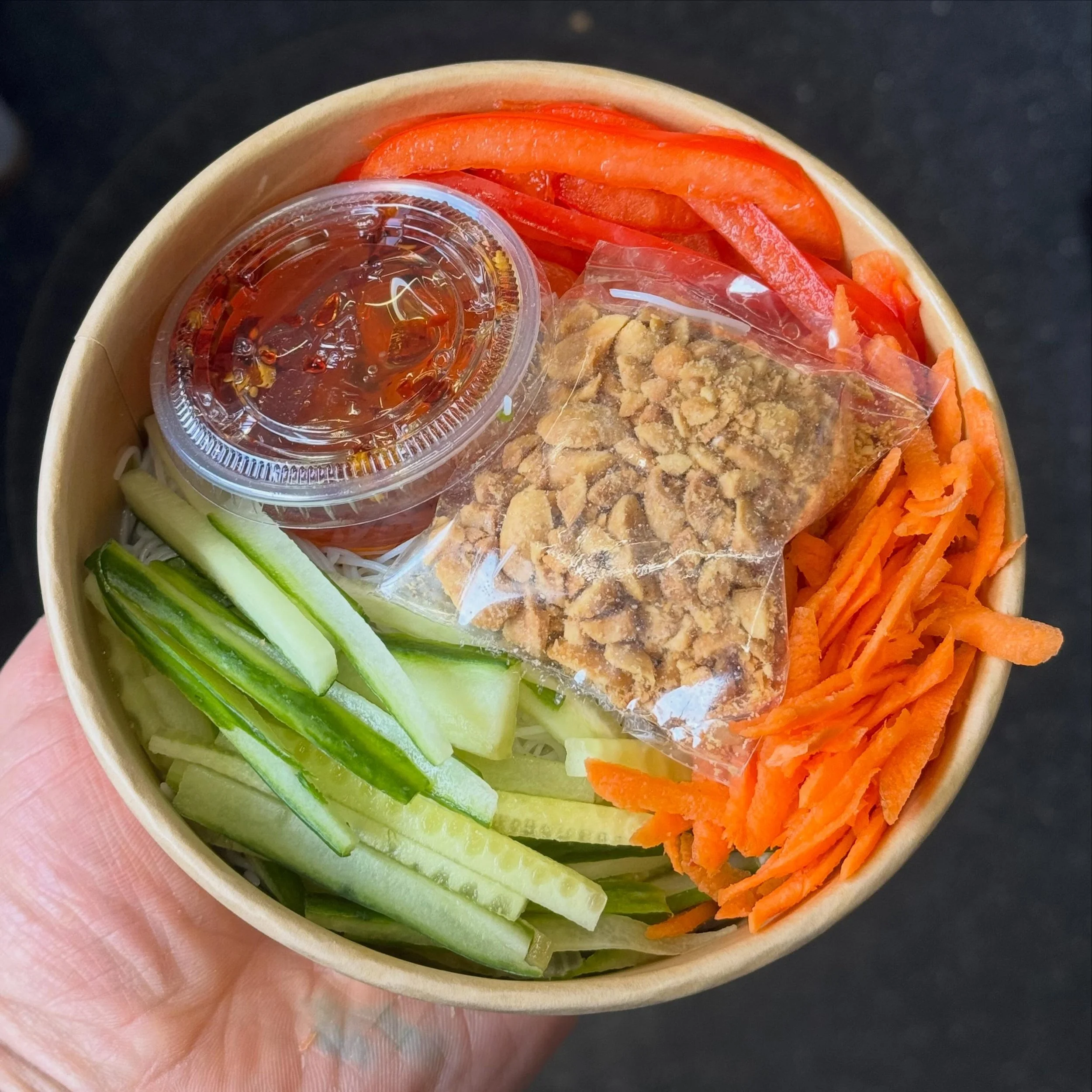 The fresh spring roll Thai bowl.
Herbed rice vermicelli noodles with julienne cucumber, and sweet red peppers, shredded carrot, roasted peanuts and house made sweet chili sauce.
This one is incredibly refreshing 
.
Today&rsquo;s hot feature is tomato