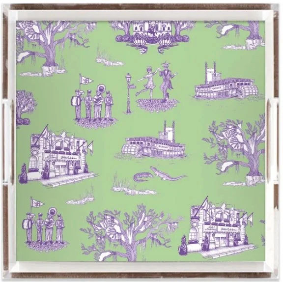 NOLA Toile Tray - Green/Lavender