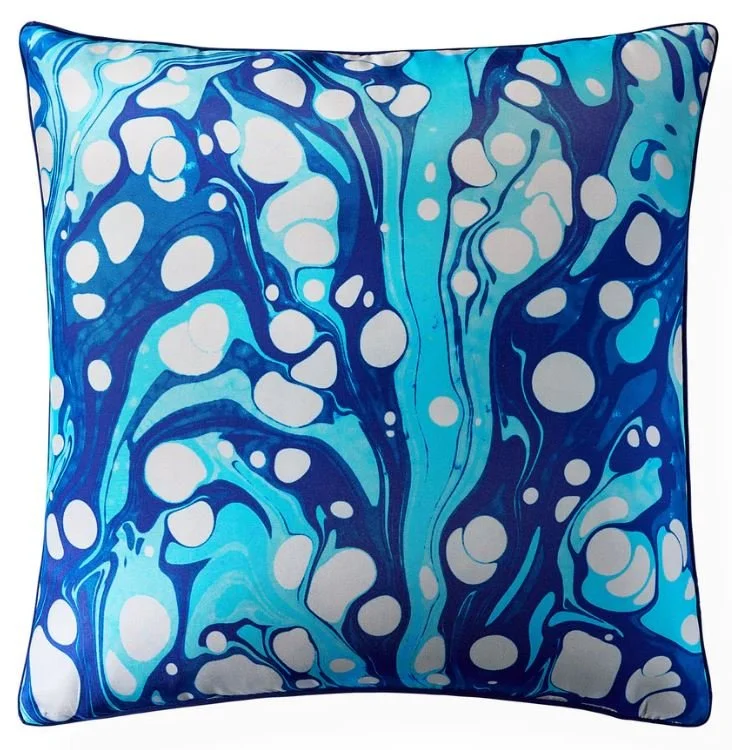Marbleized Blue Silk Pillow