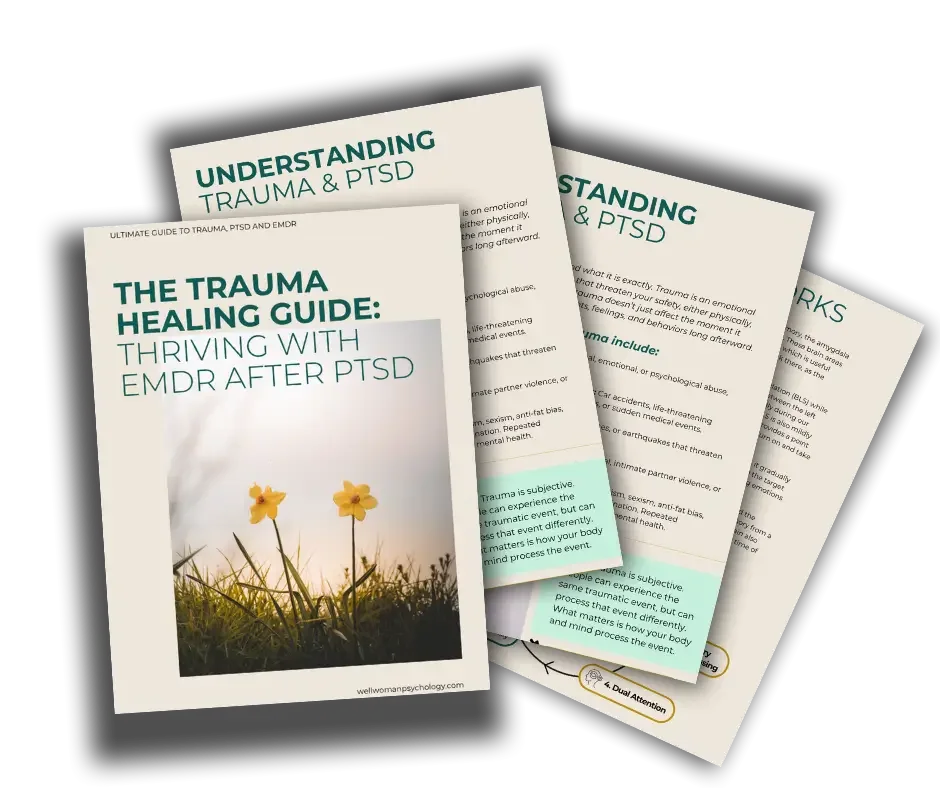 Image of the pages of the trauma healing guide. It's possible to overcome trauma that could be hurting your intimacy! Contact us for trauma therapy 90277 | 90027 | 90402