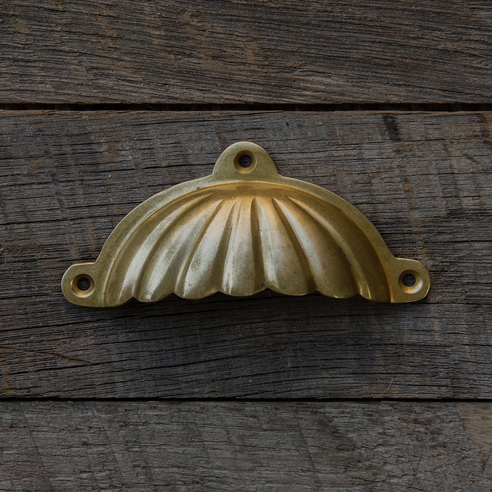 Aged Brass Scalloped Cup Handle — Ottone Hardware