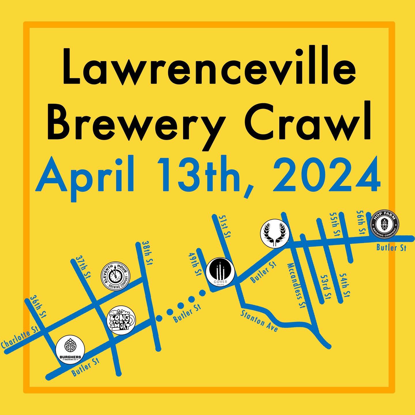 🍺🚶🏻&zwj;♂️🍺🚶🏻&zwj;♂️🍺🚶🏻&zwj;♂️🍺🚶🏻&zwj;♂️🍺🚶🏻&zwj;♂️

Lawrenceville Brewery crawl returns this Saturday for Three Rivers Beer Week!! Join us for what is becoming a great annual way to welcome spring. 
Pick up a stamp card at any of the 6