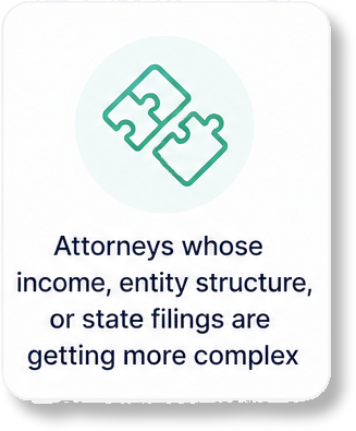 Attorneys whose income, entity structure, or state filings are getting more complex