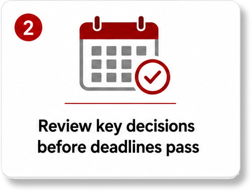 Review key decisions before deadlines pass