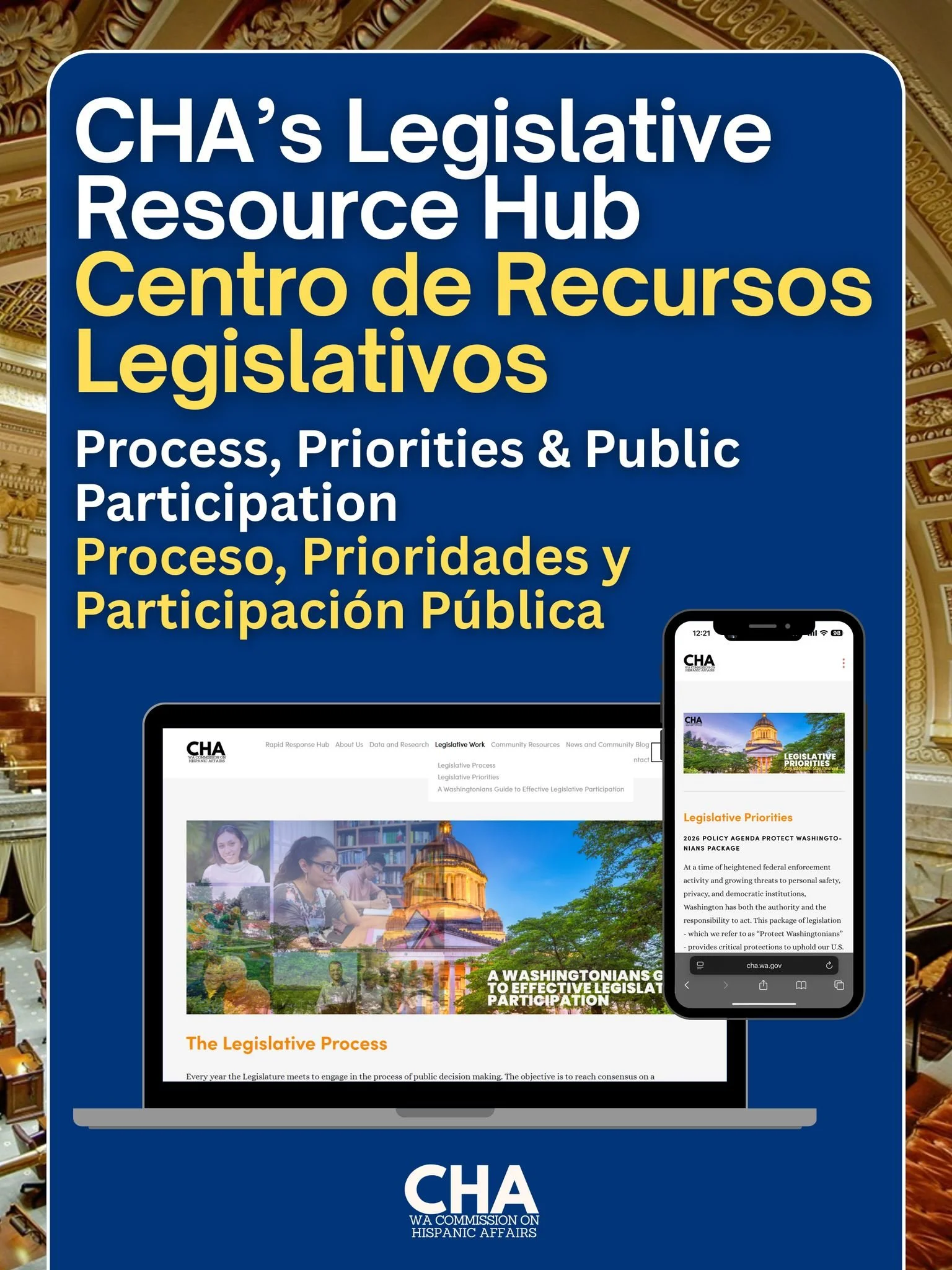 Learn how laws are made and how you can get involved. Visit the Legislative Work tab at cha.wa.gov 💬
---
Aprenda c&oacute;mo se crean las leyes y c&oacute;mo puede involucrarse.Visite la pesta&ntilde;a de Trabajo Legislativo en cha.wa.gov 💬