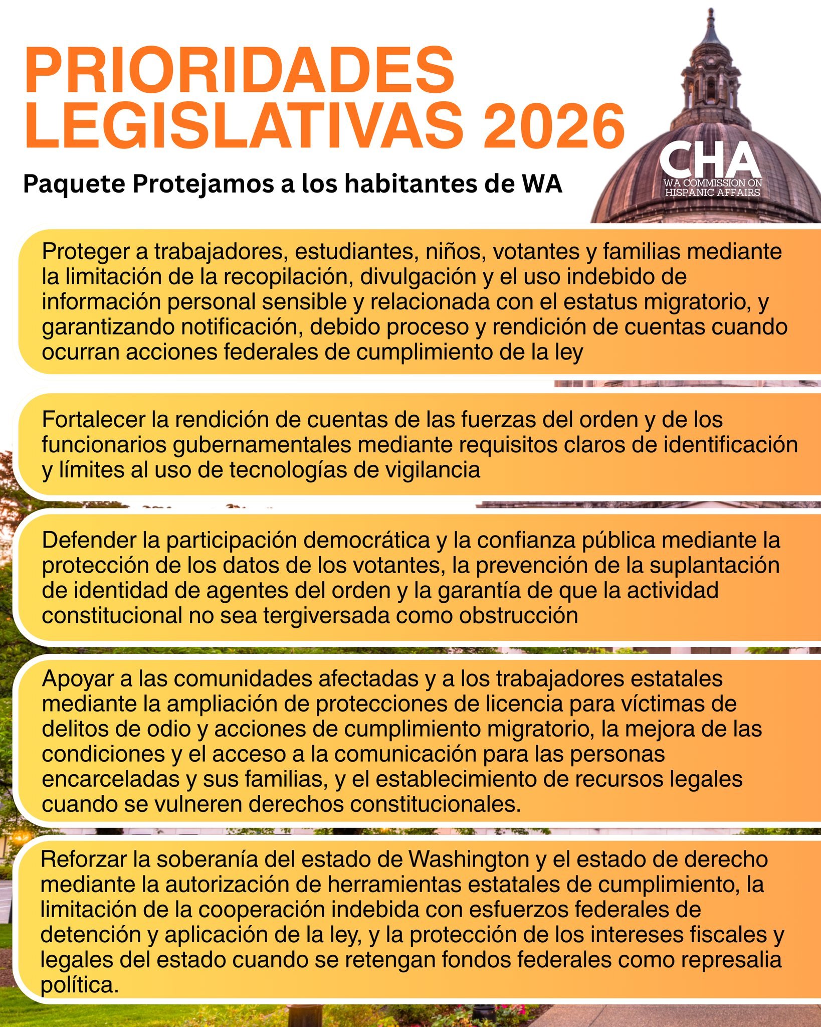 La intersecci&oacute;n entre los temas prioritarios de CHA y los de la Comisi&oacute;n de Asuntos Asi&aacute;tico-Pac&iacute;fico-Estadounidenses (CAPAA por sus siglas en ingles), la Comisi&oacute;n de Asuntos Afroamericanos (CAAA por sus siglas en i