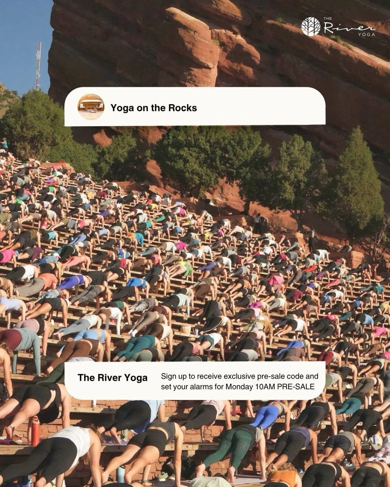 ☀️⛰️ 10 YEARS of yoga on the Red Rocks stage &mdash; we can&rsquo;t wait to celebrate with you ☀️⛰️

Want tickets? Here&rsquo;s how:

🚨 Pre-Sale: &bull; Sign up via link in bio for the code + updates
&bull; Pre-sale code and access will be shipped v