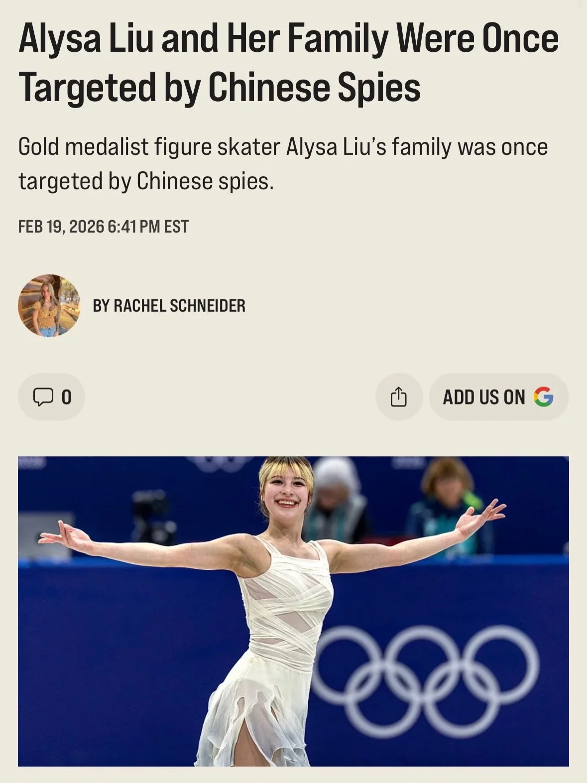 2026 Olympic Gold Medalist Alysa Liu stands as a living rebuttal to every narrow story told about who belongs in America.

Her father fled China after the pro-democracy protests of the late 1980s, part of a generation that risked imprisonment&mdash;a