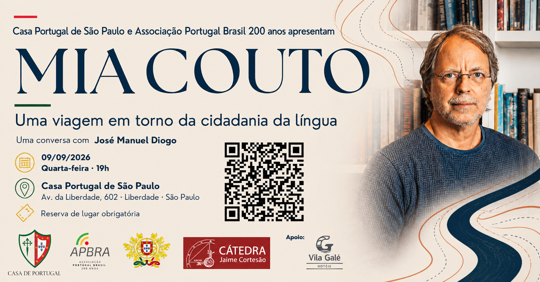 Mia Couto conversa sobre cidadania da língua na Casa de Portugal em São Paulo