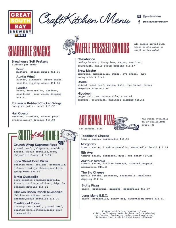 Food Menu — Great South Bay Brewery Home Page
