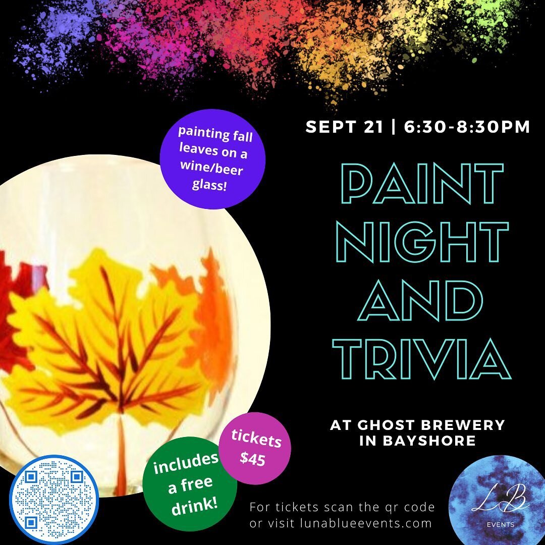 Paint Night @ Ghost Brewery is back with a Fall-like theme!

Get ready to paint Fall leaves on a wine/beer glass 🍁🍷🍺

Wednesday 9/21
6:30-8:30

Ticket purchase includes a free pint of beer/wine 🎟 Ticket info link in bio!