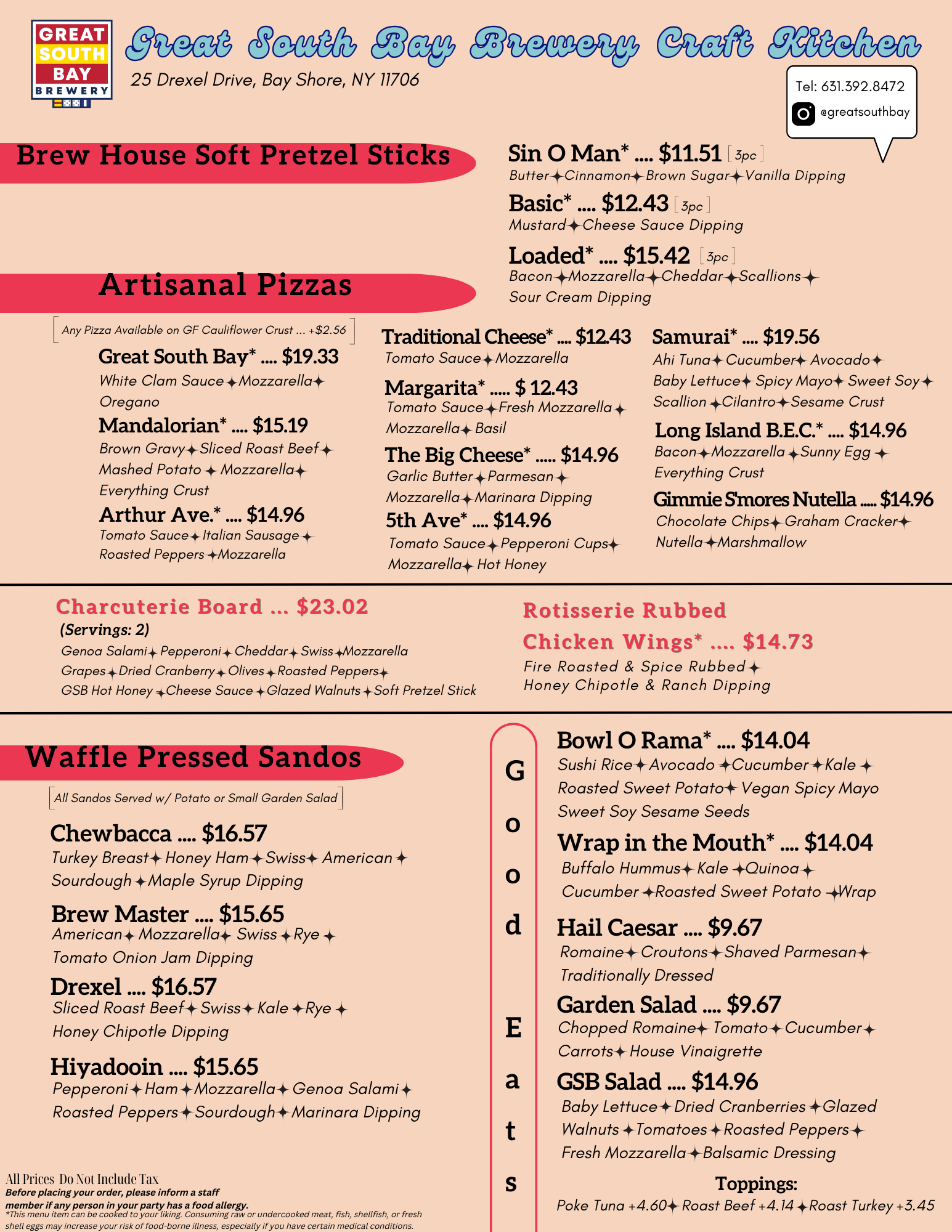 Food Menu — Great South Bay Brewery Home Page