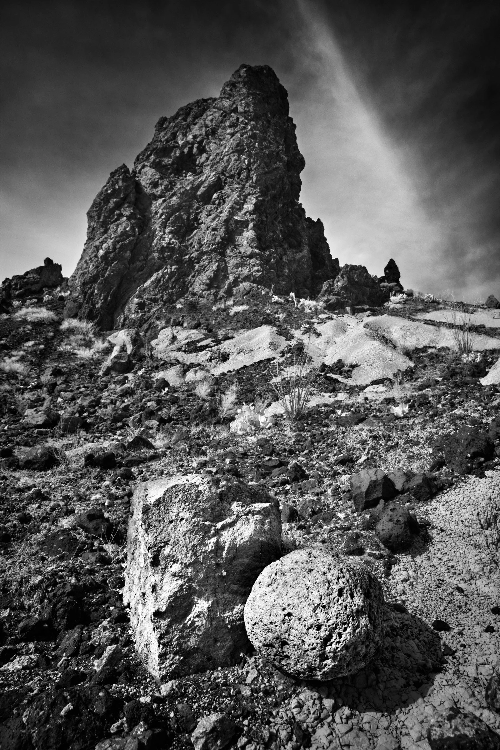 Cube and Sphere Below the Spire - The slope sets out a cube and a sphere in front of the spire, as if the land is offering its own basic geometry; Big Bend rock and weather do the rest.