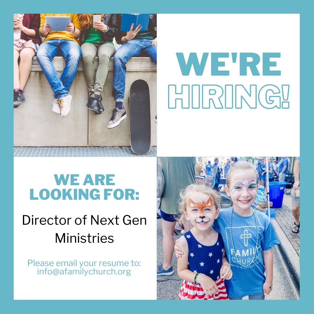 Do you want to help us disciple the next generation to live and love like Jesus?! We are excited to announce that we are looking for a Part-Time Director of Next Gen Ministries! This person will be involved in the organization, administration and wee