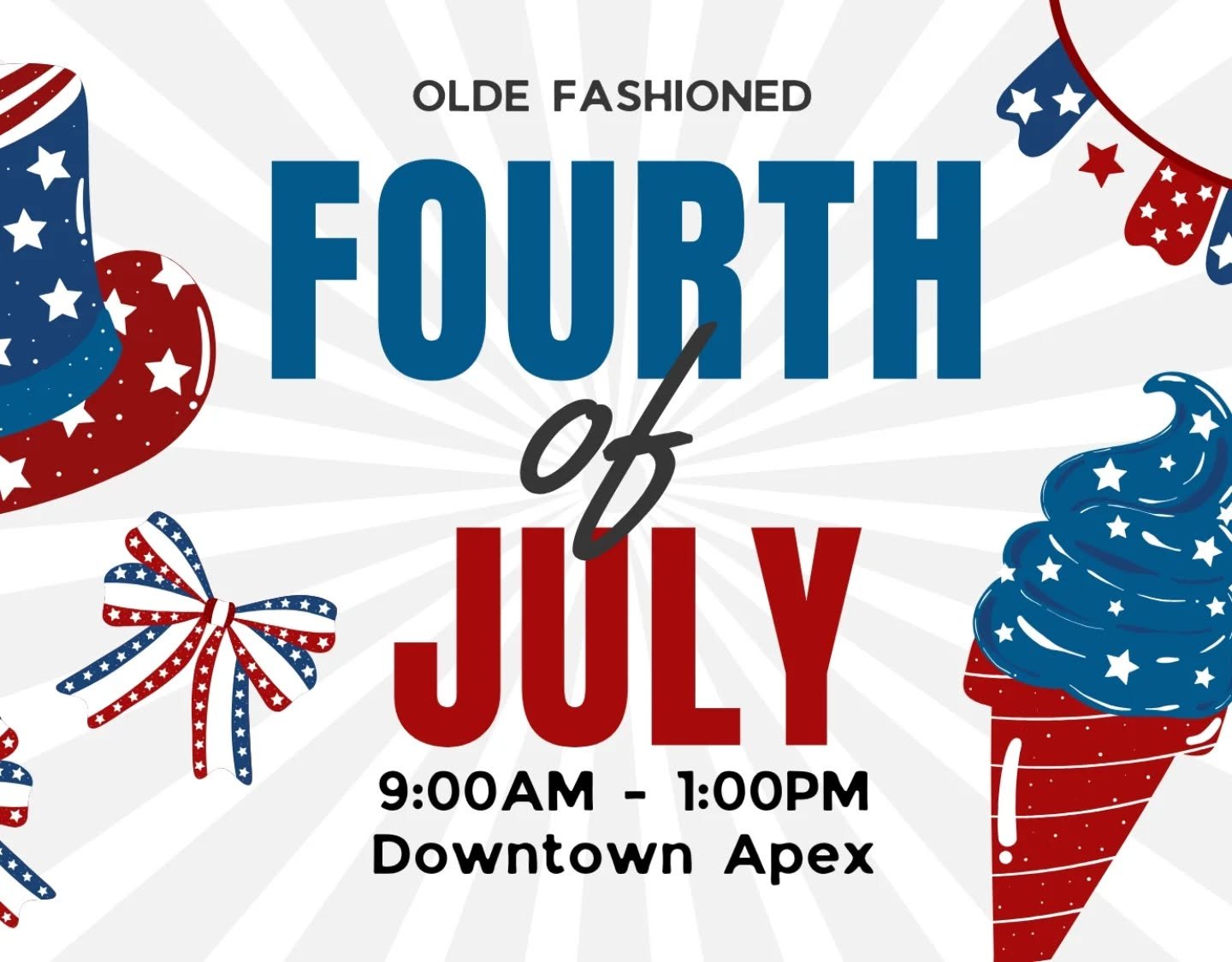 📣Volunteers Needed!!

Each Summer we have an opportunity to serve our neighbors by volunteering at the Old Fashioned 4th of July event in downtown Apex. 

We will have tents set up and offer:
⭐Free popsicles
⭐Face painting
⭐Temporary tattoos
⭐Sidewa