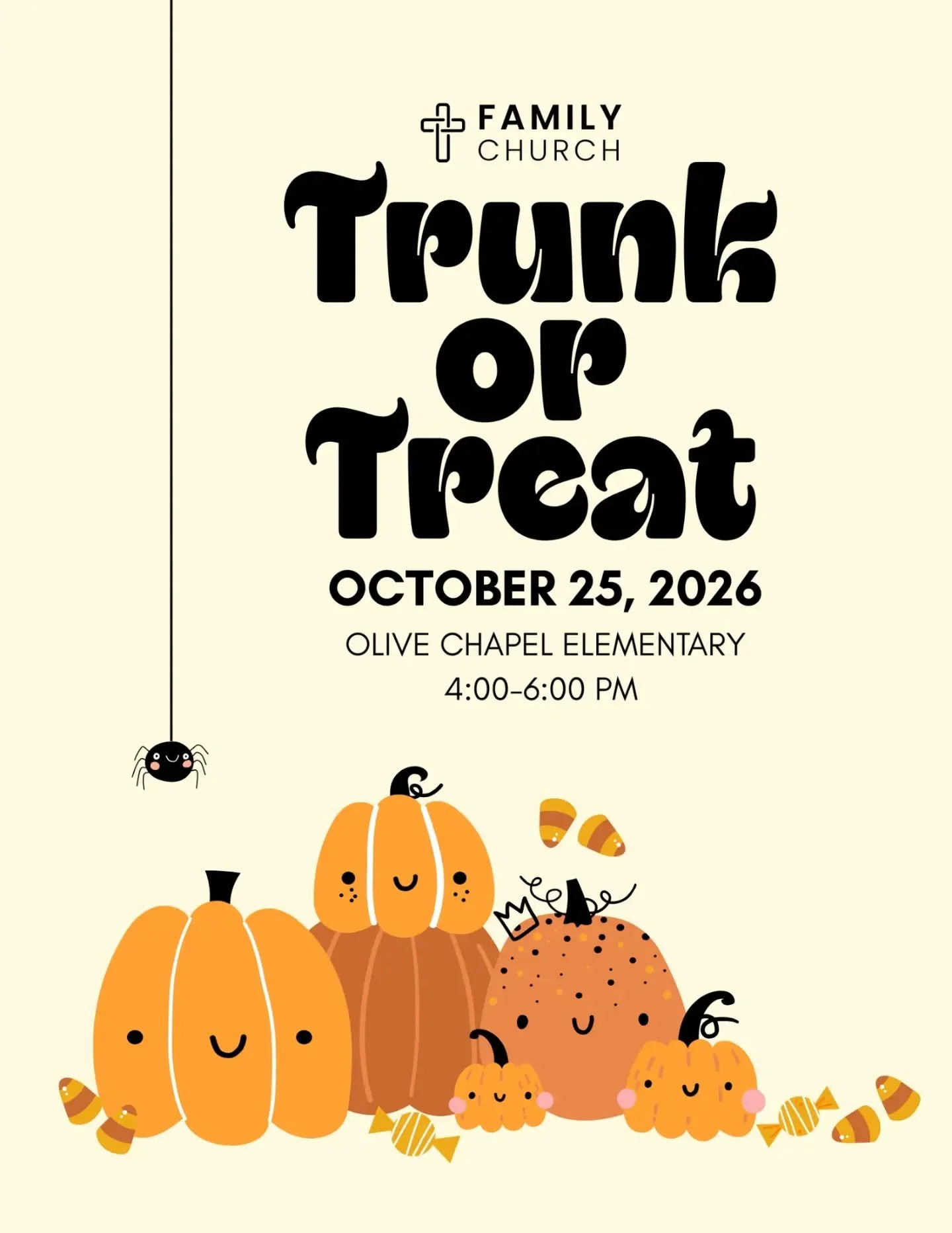 SAVE THE DATE! 🎃

Our Family Church Trunk or Treat is happening October 25 from 4&ndash;6 PM, and we&rsquo;re hoping to have many come have fun from our BOO-tiful Apex community! 🎉

There are lots of ways to help make the afternoon spook-tacular:

