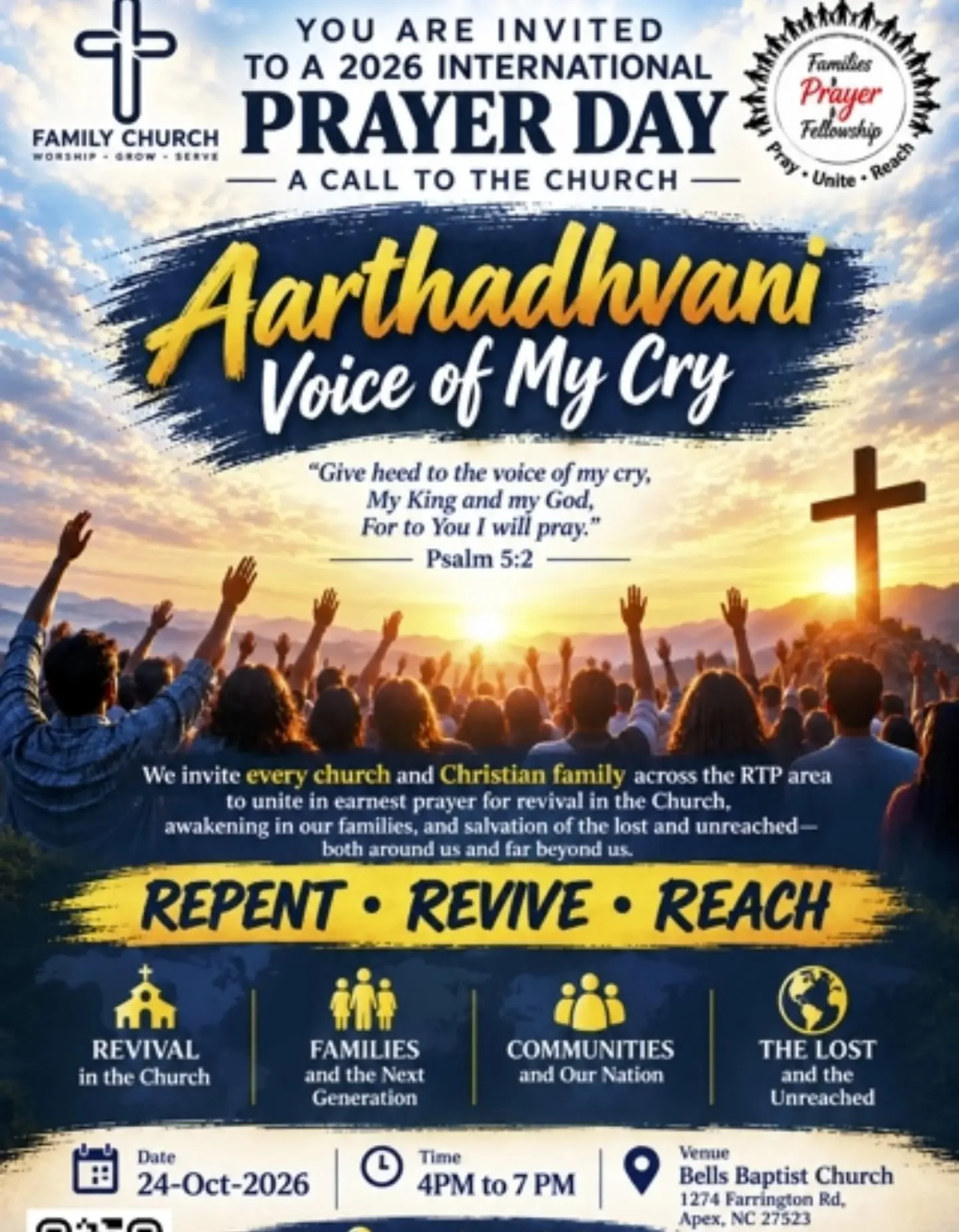 Family Church, we are looking forward to our monthly prayer meeting tomorrow night! 

Let's come together as the body of Christ to seek God&rsquo;s face and intercede for our churches, families, and the unreached.

Please sign up using the link below