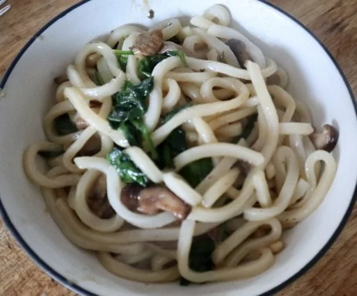 Udon Noodles with Spinach and Shiitake mushrooms