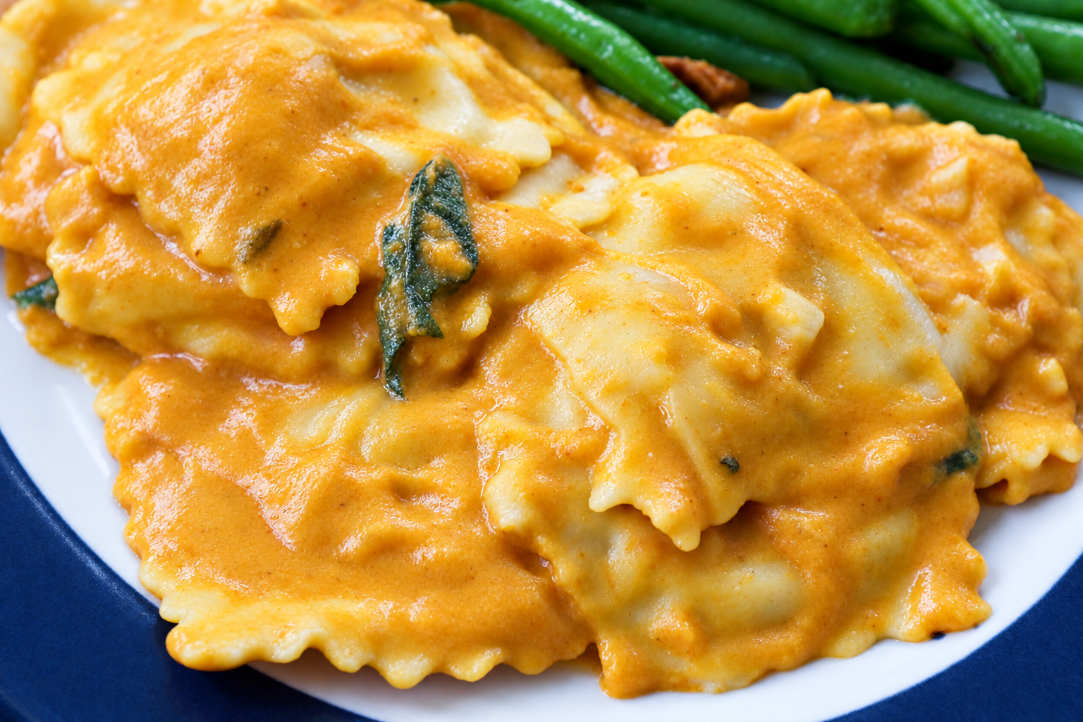 Pumpkin vegan Cream Sauce with vegan Ravioli