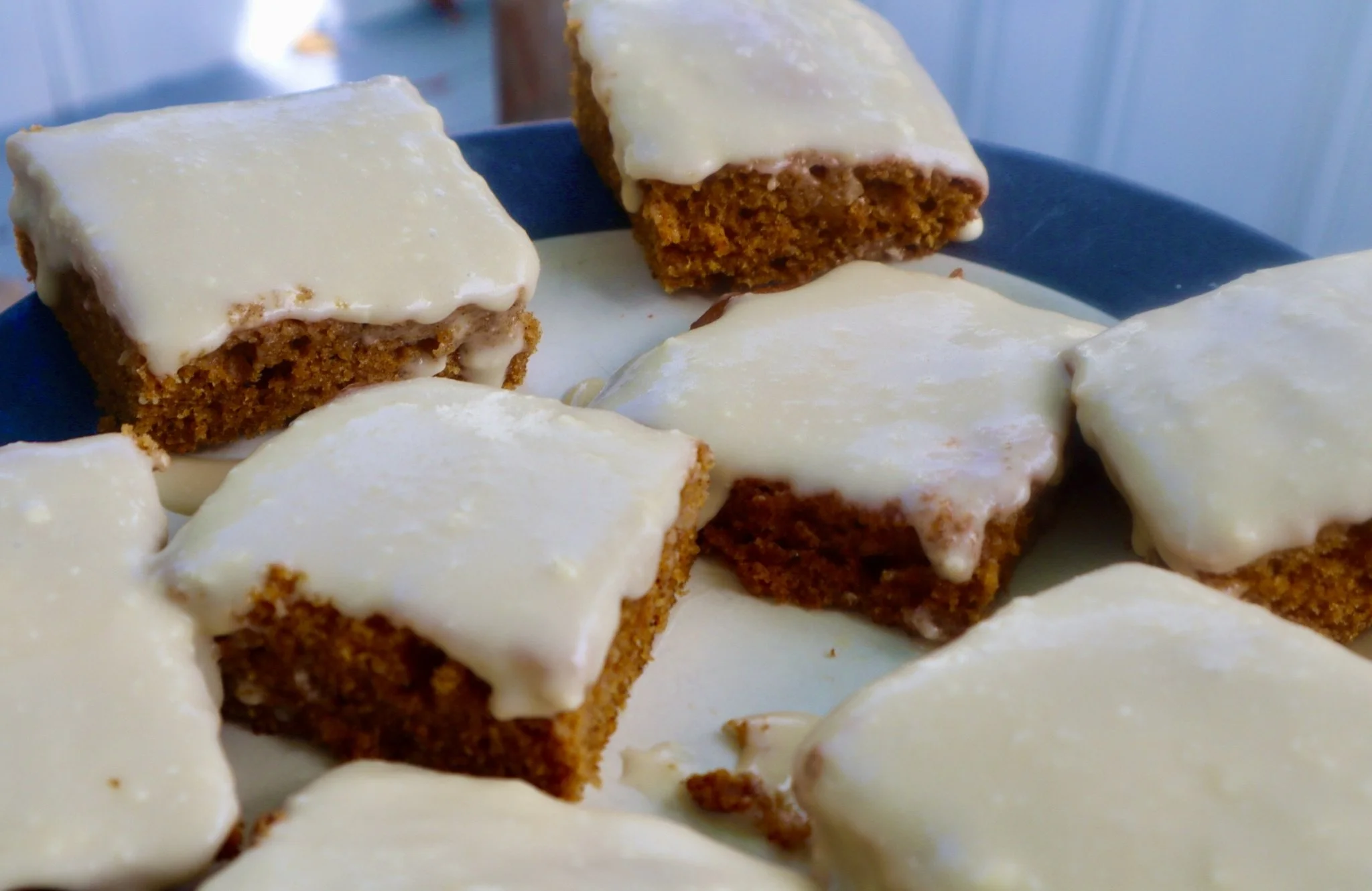 Vegan pumpkin bars on platter