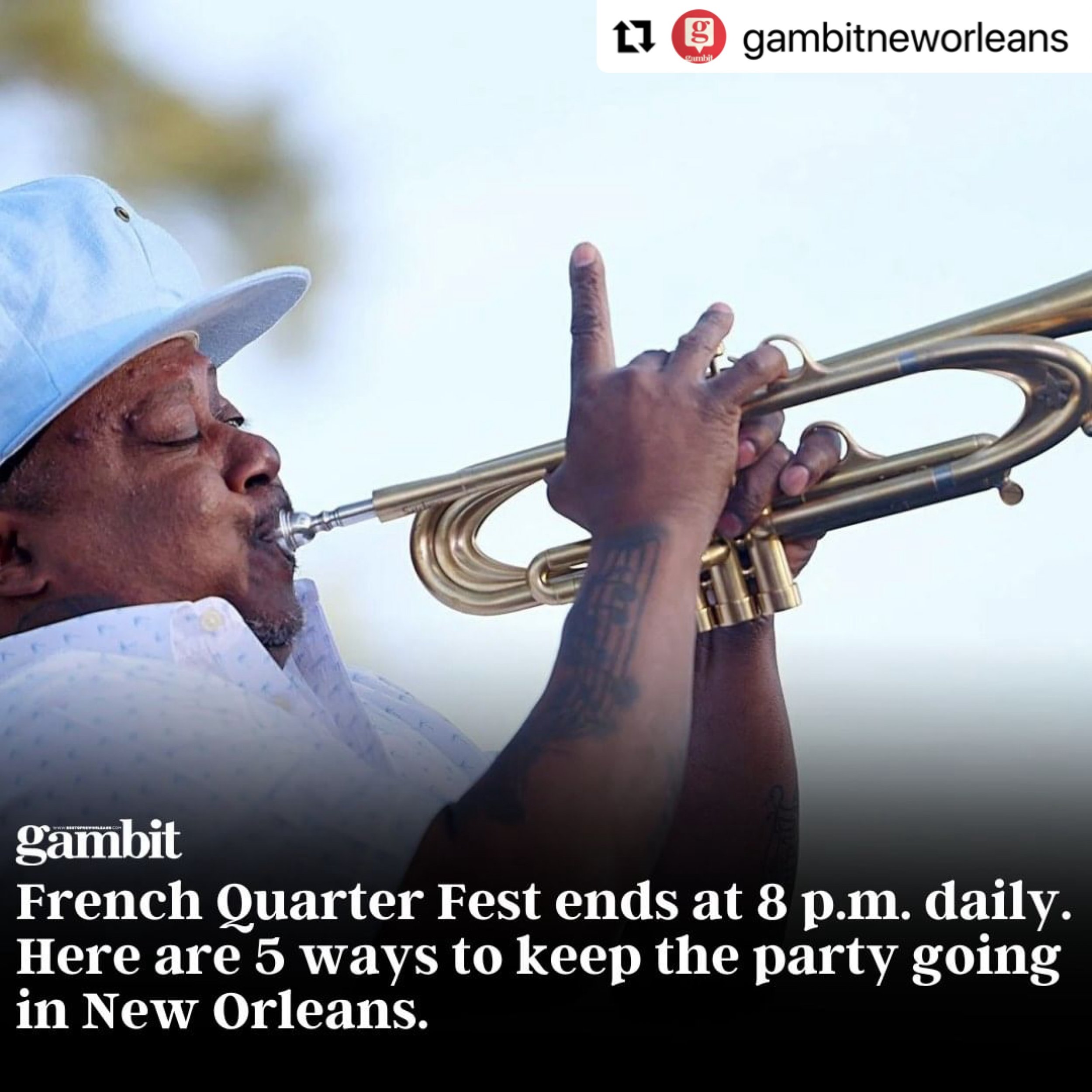 ALL ABOARD! Keep that FQF Party Going!
Kermit Ruffins &amp; the Barbecue Swingers hold down a late set at Blue Nile Friday at 11 p.m.

#Repost @gambitneworleans with @use.repost
・・・
🎶🌙 Keep the party going after French Quarter Fest wraps up! From l