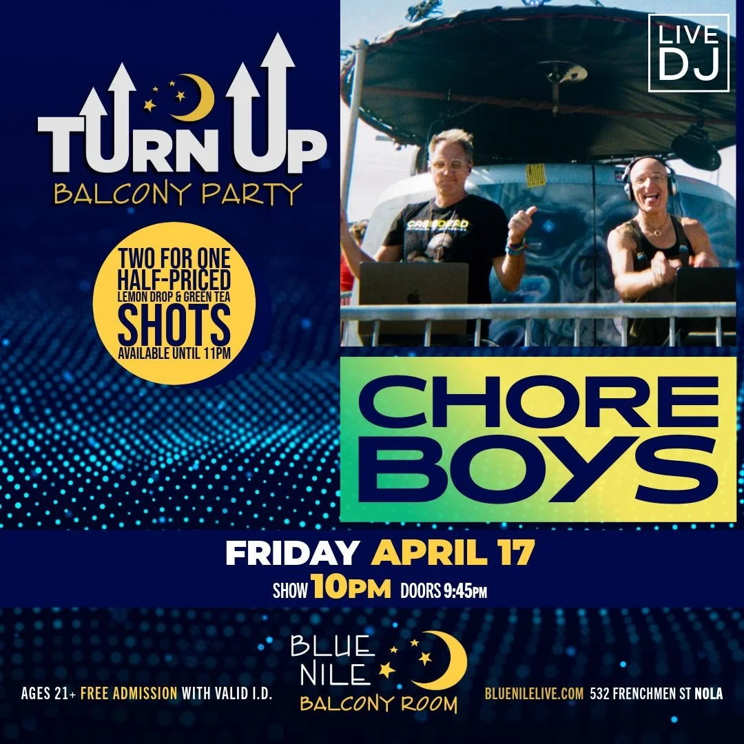 🚨 Get ready to dance with @choreboys.party and take advantage of our turn it up shot deals!

📍532 Frenchmen, NOLA

🌙 Follow @bluenilenola for all updates &amp; happenings!

#FrenchQuarterFest
#FQFest
#NOLA #NewOrleansMusic