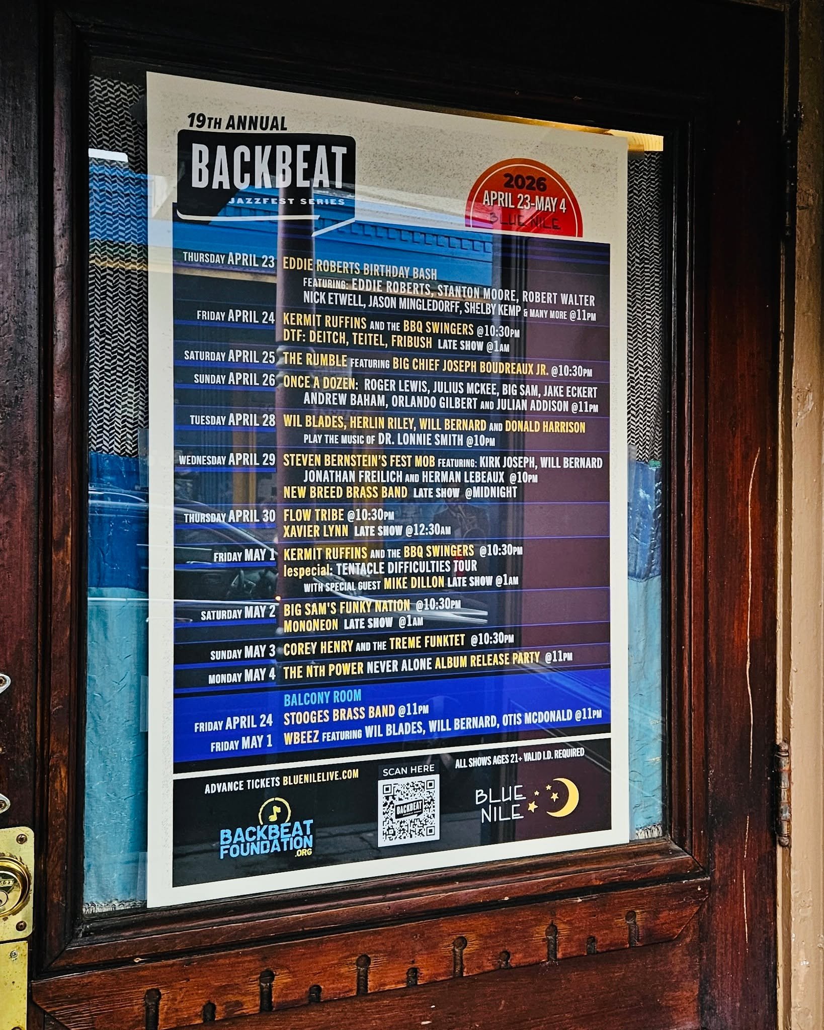19th Annual Backbeat JazzFest Series ✨🌙 Blue Nile 
presents:
EDDIE ROBERTS BIRTHDAY BASH Featuring: Eddie Roberts, Stanton Moore, Robert Walter, Nick Etwell, Jason Mingledorff, Shelby Kemp &amp; Many More, Kermit Ruffins &amp; the BBQ Swingers, Stoo