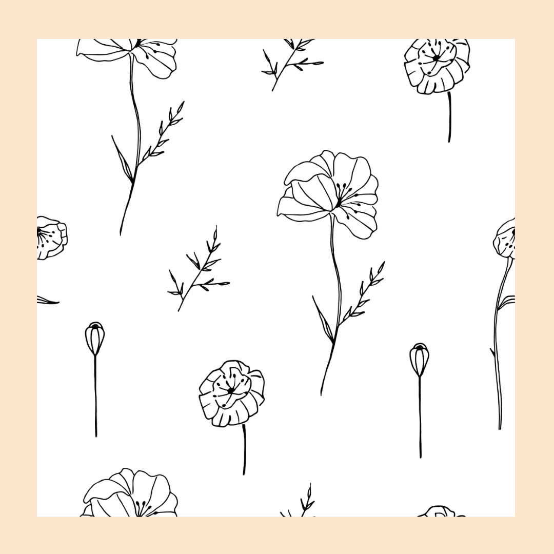 Green Hearth Witch Dainty Black and White Floral Illustration
