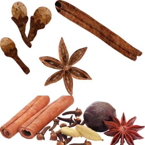 cinnamon, Nutmeg, and Star anise warm herbs