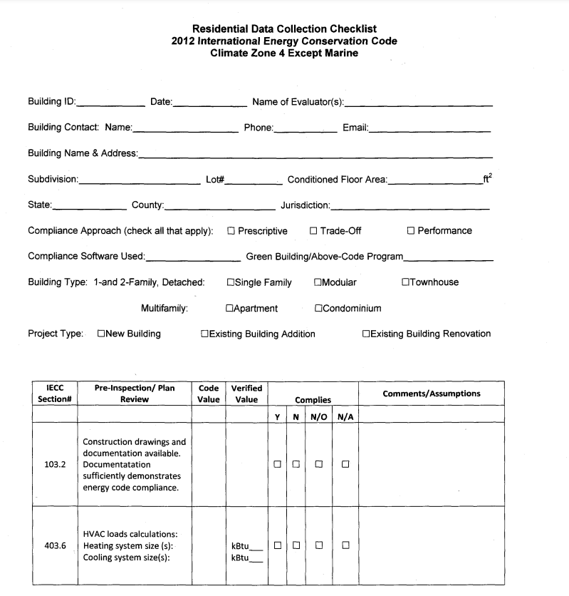 The Residential Data Collection Checklist-2012 IECC Code