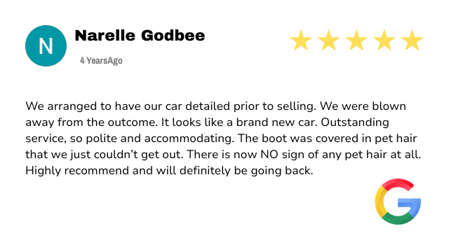 5 Star Google review from Narelle Godbee for car detailing in Mittagong by Highlands Auto Studio