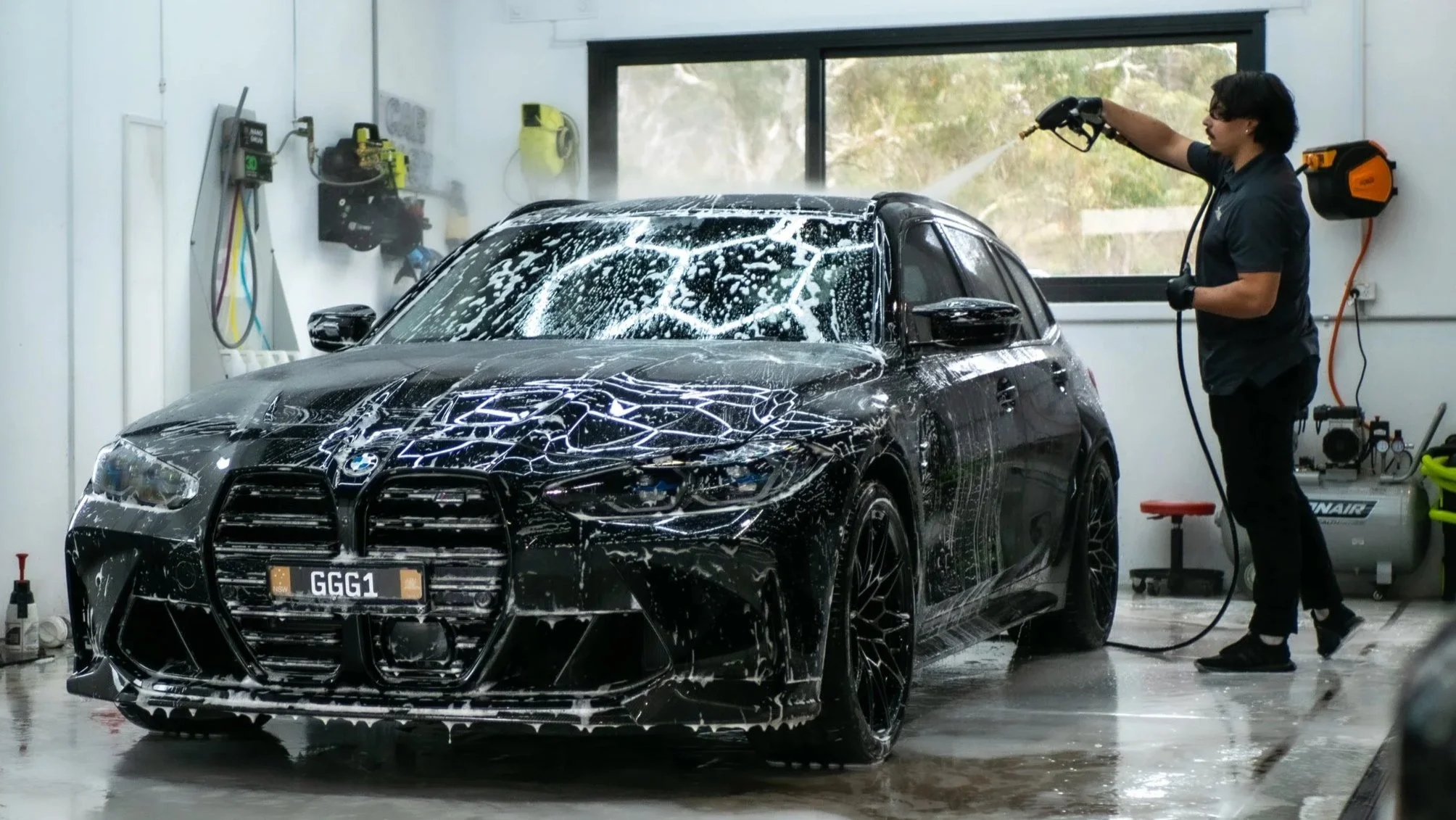 BMW M3 Touring receiving a full detail and paint correction before PPF in Mittagon
