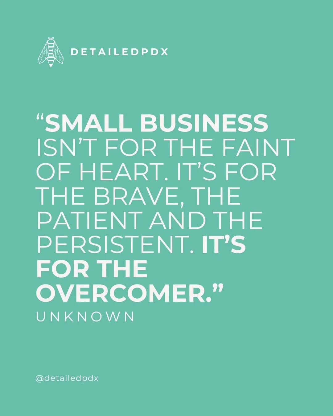 &ldquo;Small business isn&rsquo;t for the faint of heart. It&rsquo;s for the brave, the patient and the persistent. It&rsquo;s for the overcomer.&rdquo;
&ndash; Unknown

#InspirationalQuotes #Relatable #VirtualAssistant #SmallBusinessSupport #Detaile