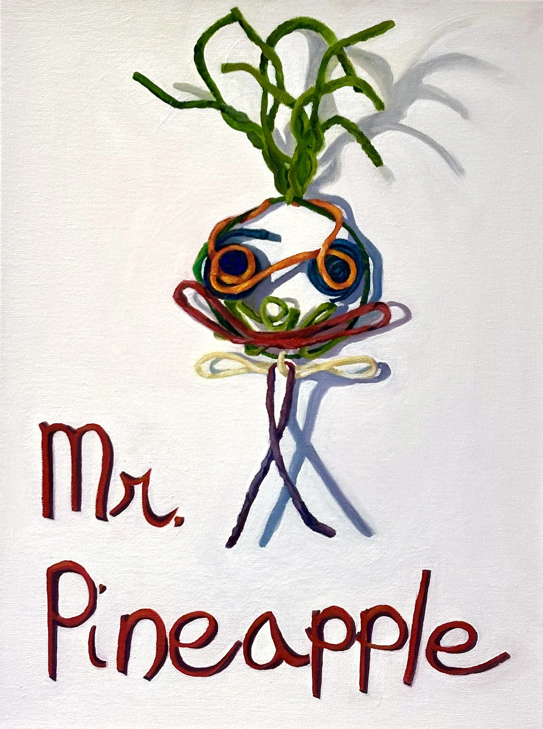 Mr. Pineapple, whimsical figurative oil painting by Mari Jae, Natick MA