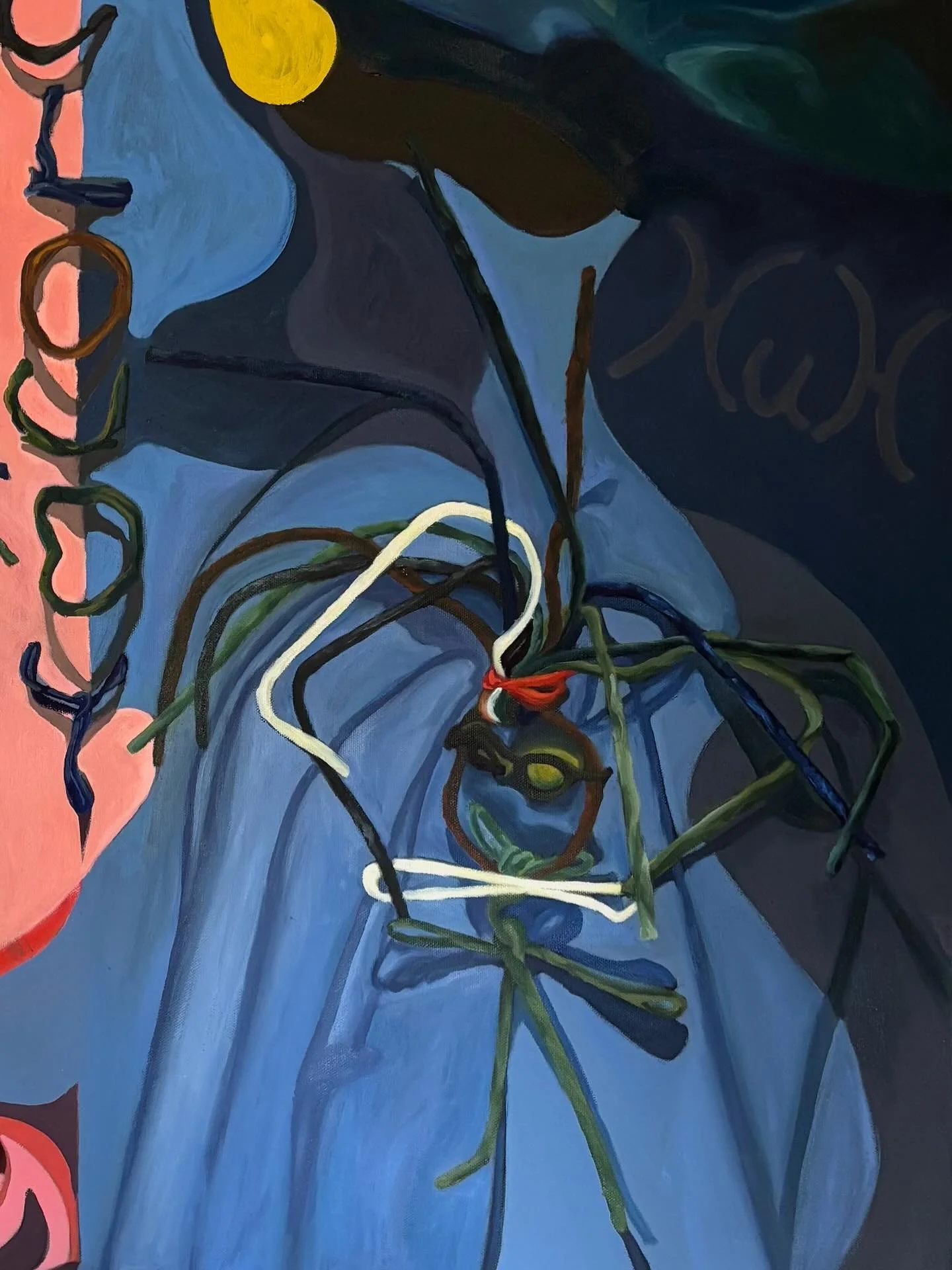 Actually, nevermind&hellip;I like this closeup image much better than the last one because a) it&rsquo;s more recent and b) you can start to see dimension and some detail work on the wax strings!!! #art #artist #oilpaintingsoncanvas #contemporaryart 