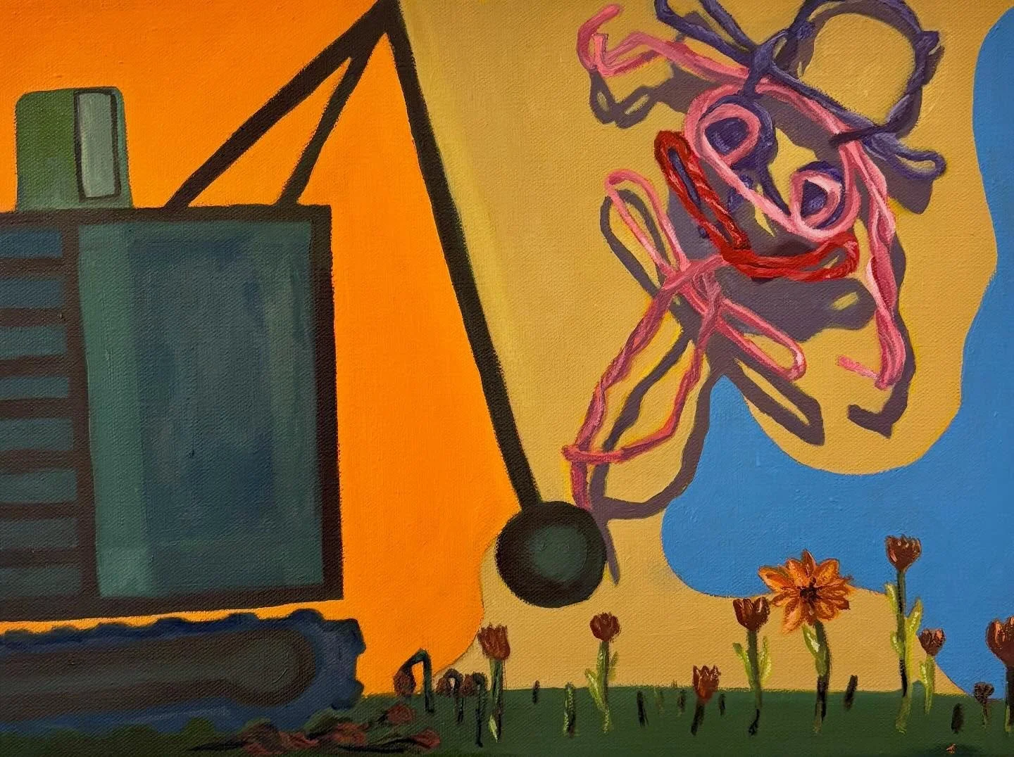 Done&hellip;! This painting asks the simple question &ldquo;How did a clown end up in charge of a wrecking ball?&rdquo; Check it out on my website. Link in bio!
 
(Doing) Damage
12x16
Oil Paint on Canvas 

#art #artist #painting #wreckingball #doingd