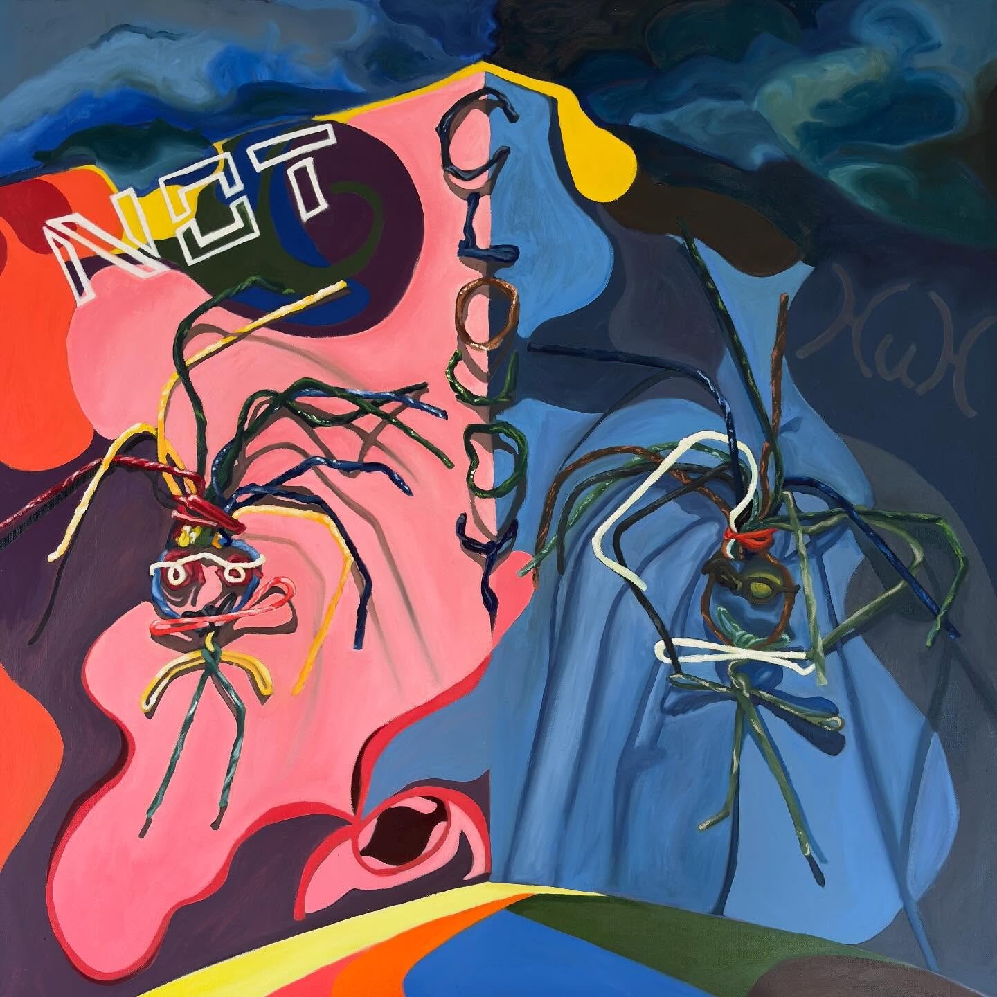 Done&hellip;This painting is about rising above. The &ldquo;cloudy&rdquo; in the middle represents an issue. On the left, the wax figure is bright and colorful staring straight out with confidence and clarity. He stands under a bold word, &ldquo;not,