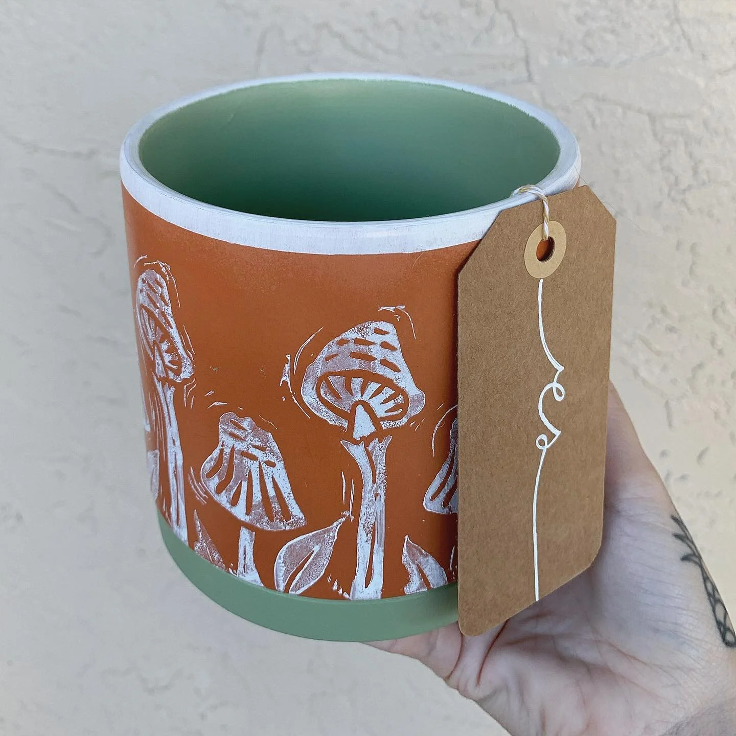 Hand carved and stamped mushroom terracotta pot with built in drainage 🌱 

DM me if you&rsquo;re interested in scooping this cutie and planting something in it! 

Let&rsquo;s grow together 🌟 / SOLD