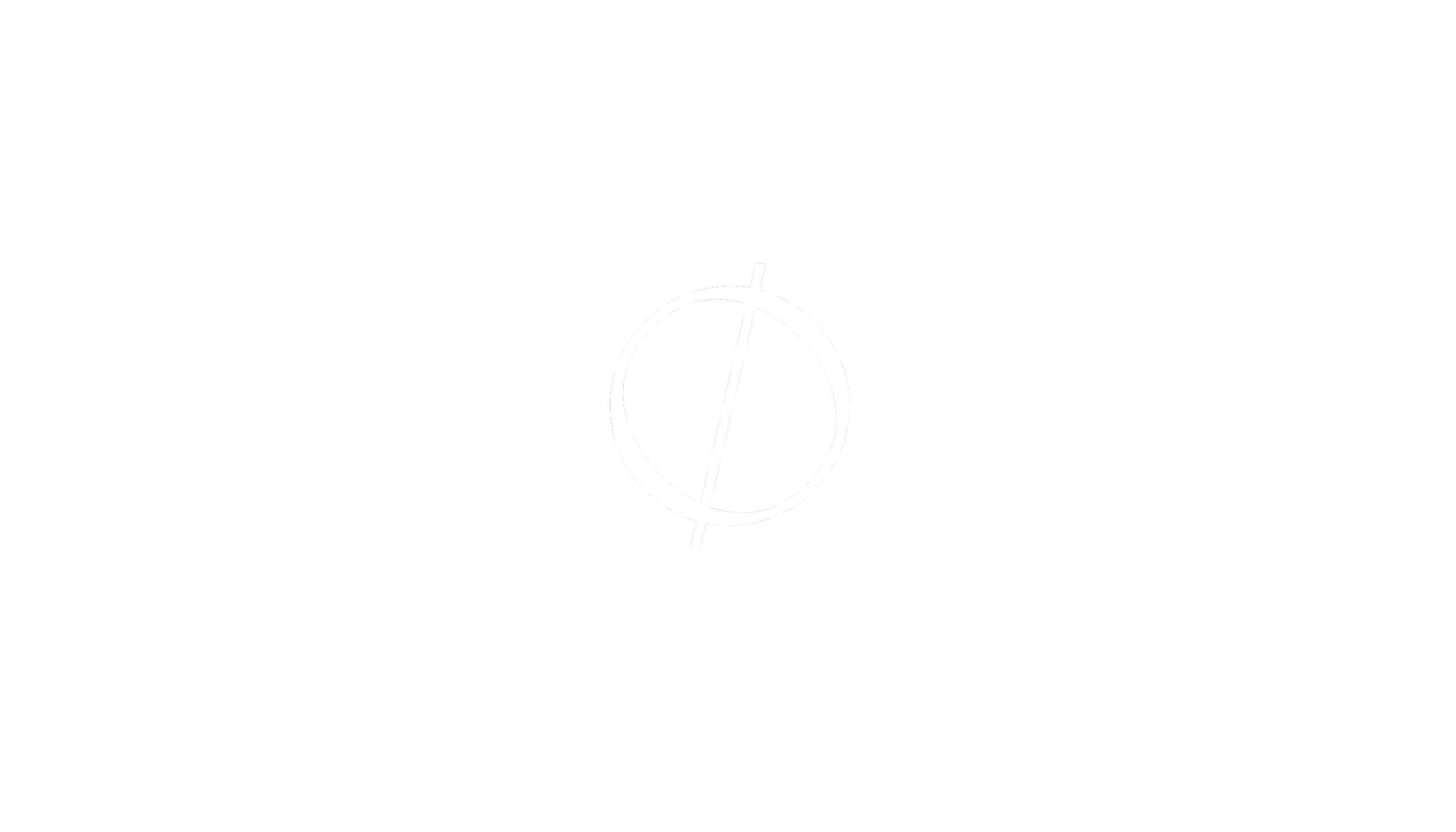 A black background with a white circle intersected by a diagonal line in the center.