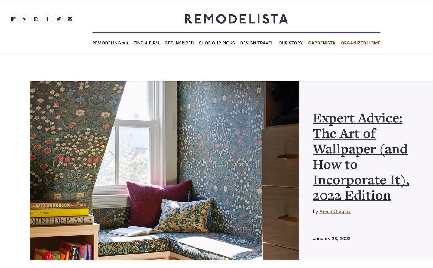 Thank you @remodelista and @anniepquigs for the lovely feature! It was such a pleasure to discuss the art of wallpaper with you. 💗
Find the full story on remodelista.com today. Link in bio🌟
.
.
.
.
#miacartadesign #remodelista #wallpaper #asktheexp