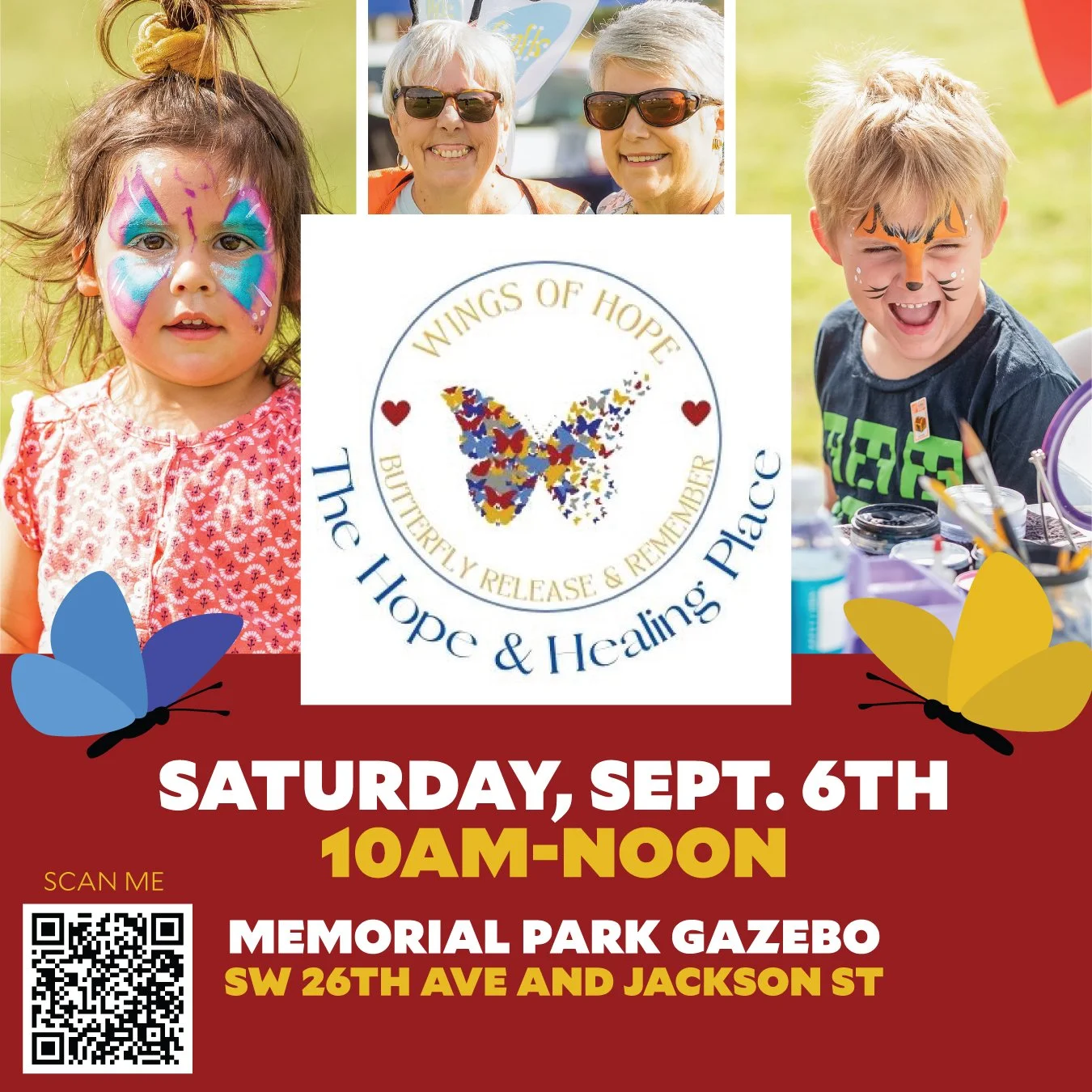𝗪𝗶𝗻𝗴𝘀 𝗼𝗳 𝗛𝗼𝗽𝗲
Saturday, September 6, 2025
Memorial Park Gazebo | 10 AM&ndash;12 PM

If a significant person in your life has died&mdash;this event is for you.

Wings of Hope is our annual butterfly release and remembrance event. It&rsquo;s