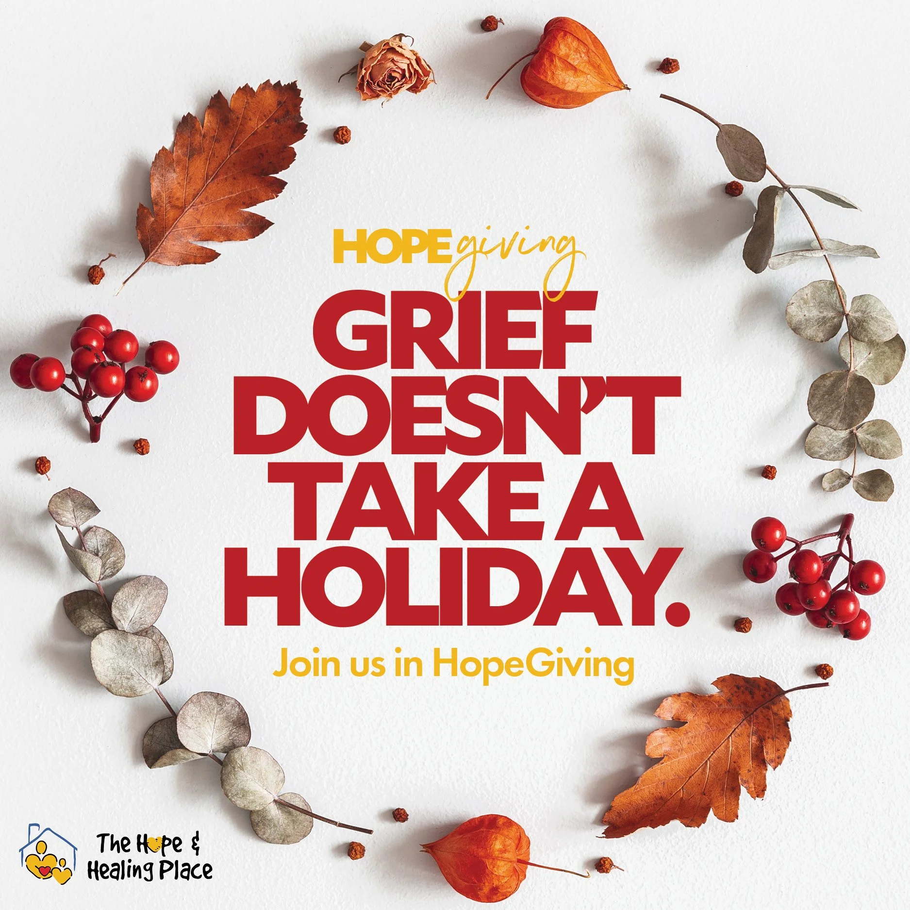 The holidays can stir up all kinds of emotions. Some joyful, some tender, some too heavy for words.

Grief doesn&rsquo;t take a holiday. But neither does hope.

At The Hope &amp; Healing Place, we offer free grief support for children, teens, and adu