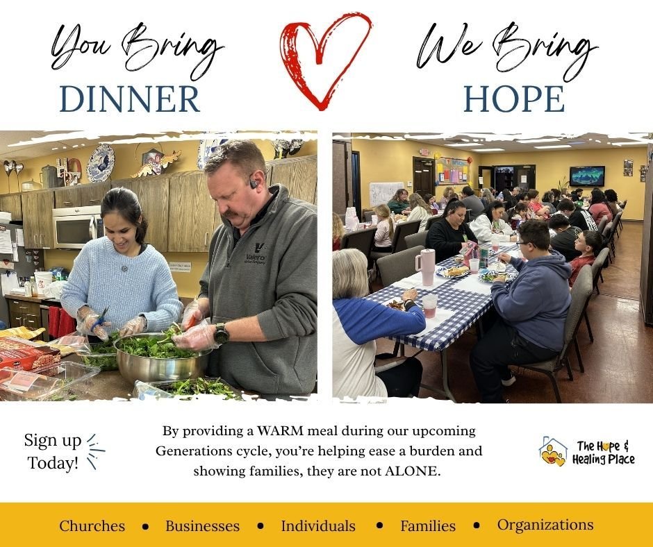 When families come to The Hope &amp; Healing Place, they come seeking connection, support, and HOPE. By providing a meal, you help remove one burden so they can focus on HEALING together. 
💙❤️💛

Sign up to be part of our Meal Train today! 
https://