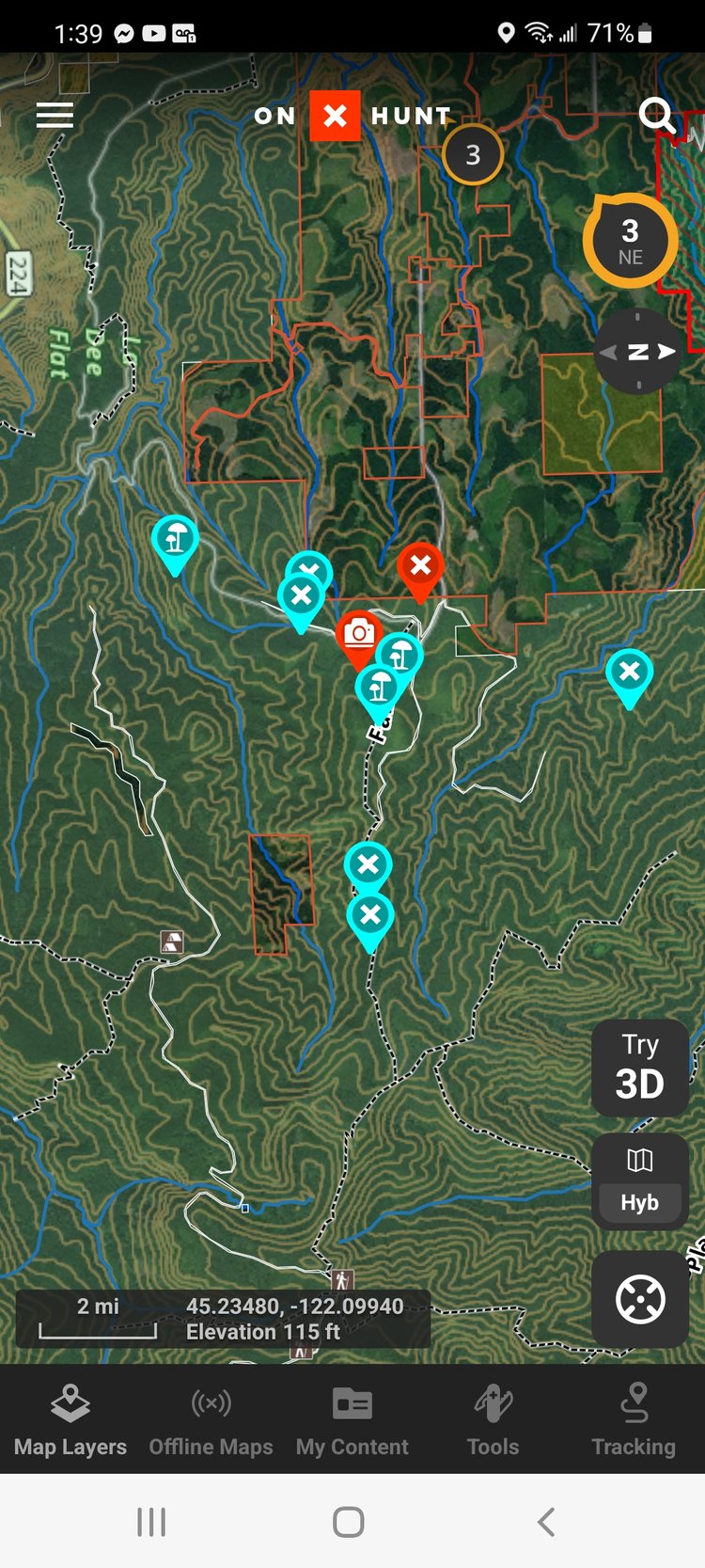 OnX Hunt photo showing pins of locations