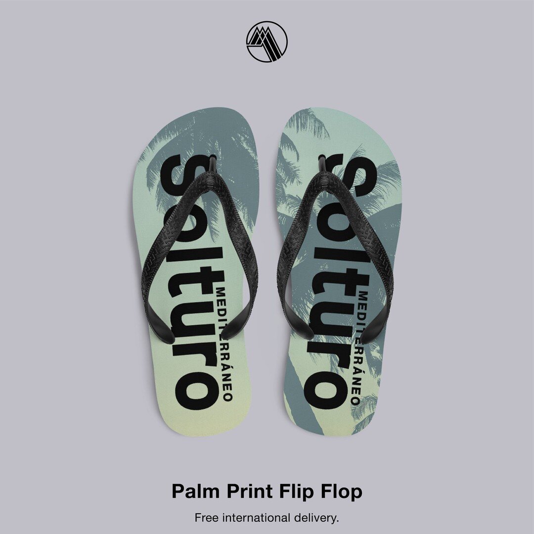 Palm Print  Flip Flop

This classic unisex Mediterraneo flip flop features a weighty all-over print with an underlaying design and overlaying branding. This has a comfortable rubber Y strap. Produced from quality 100% polyester fabric lining &amp; ru