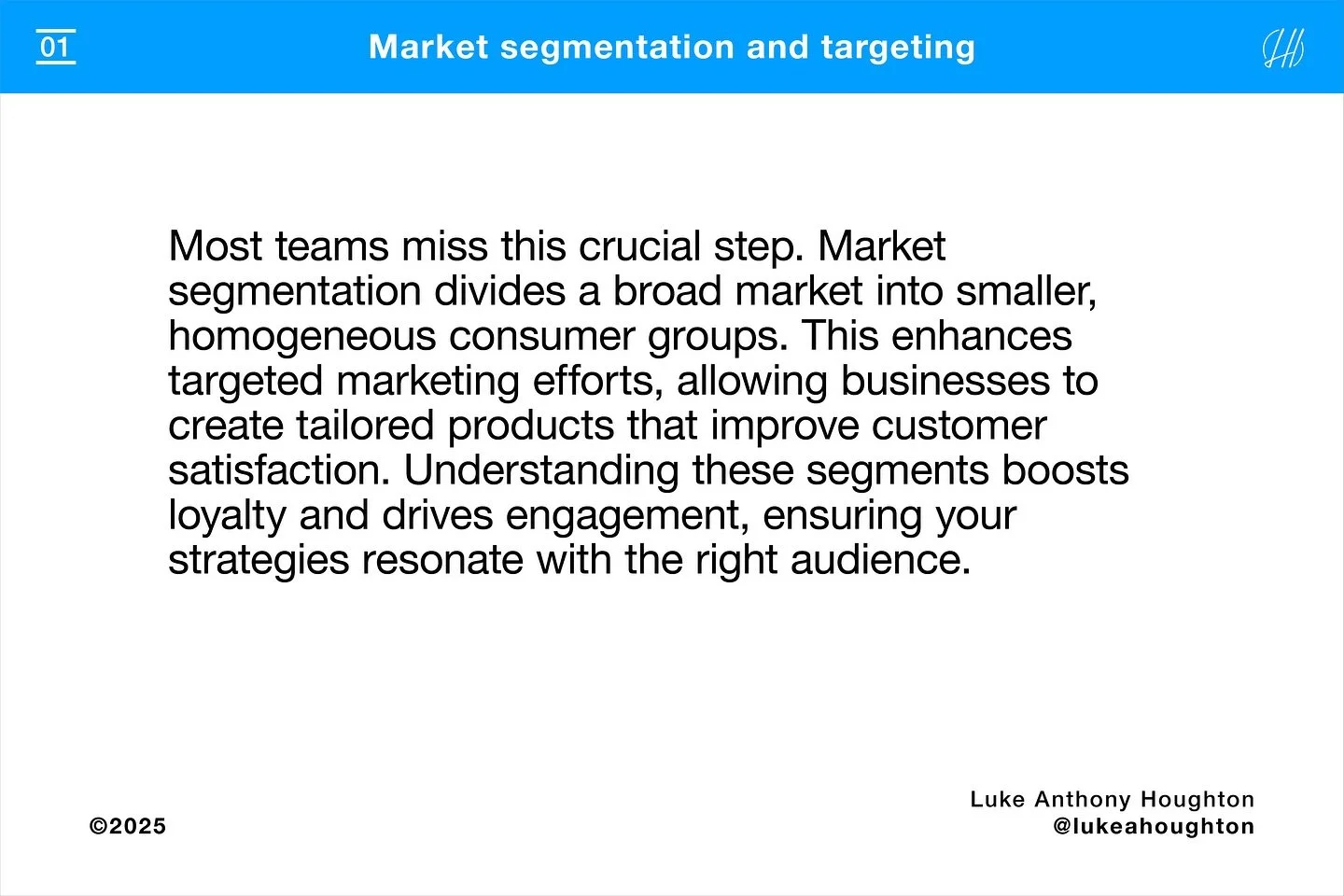 Market segmentation is often overlooked, yet it is a crucial step in effective marketing. 
By dividing a broad market into smaller, homogeneous groups, businesses can enhance their targeted marketing efforts. 
This approach allows for the creation