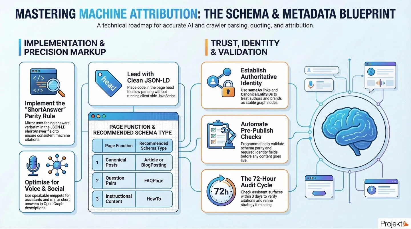 If you want machines to credit your work properly, you cannot leave attribution to guesswork.

Search engines, AI assistants, social platforms, and retrieval systems do not understand content the way people do. They rely on structured signals. Withou
