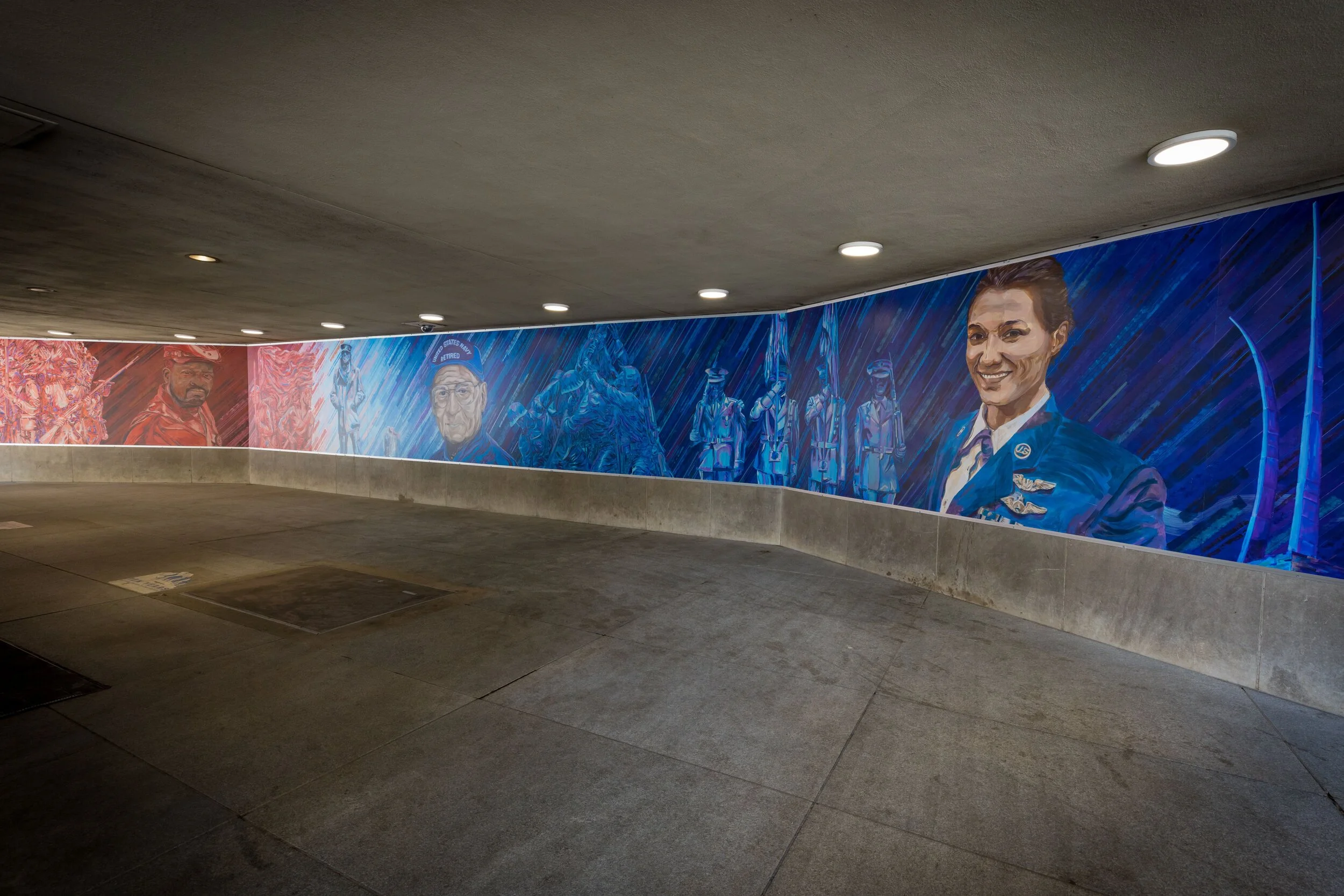 Title: In Service
Medium: Mural – Acrylic & Spraypaint 
on Aluminum Panels
Size: 64' 4" x 6"
Year: 2019
Location: Washington, D.C.
McPherson Square Metro