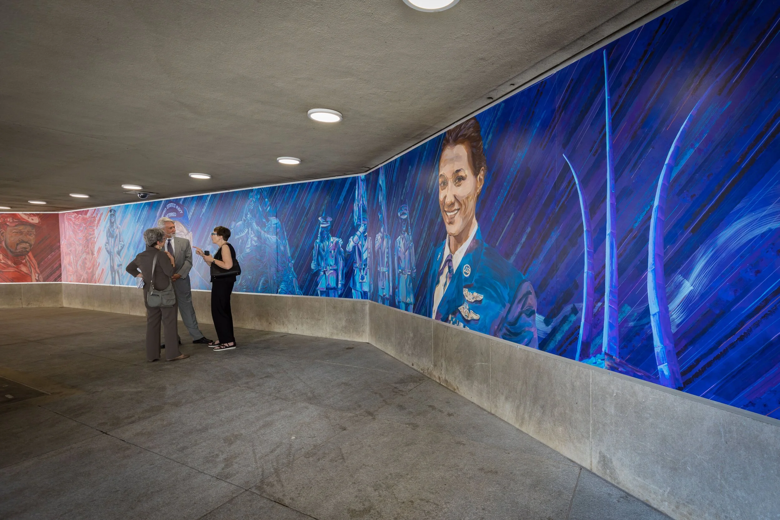 Title: In Service
Medium: Mural – Acrylic & Spraypaint 
on Aluminum Panels
Size: 64' 4" x 6"
Year: 2019
Location: Washington, D.C.
McPherson Square Metro