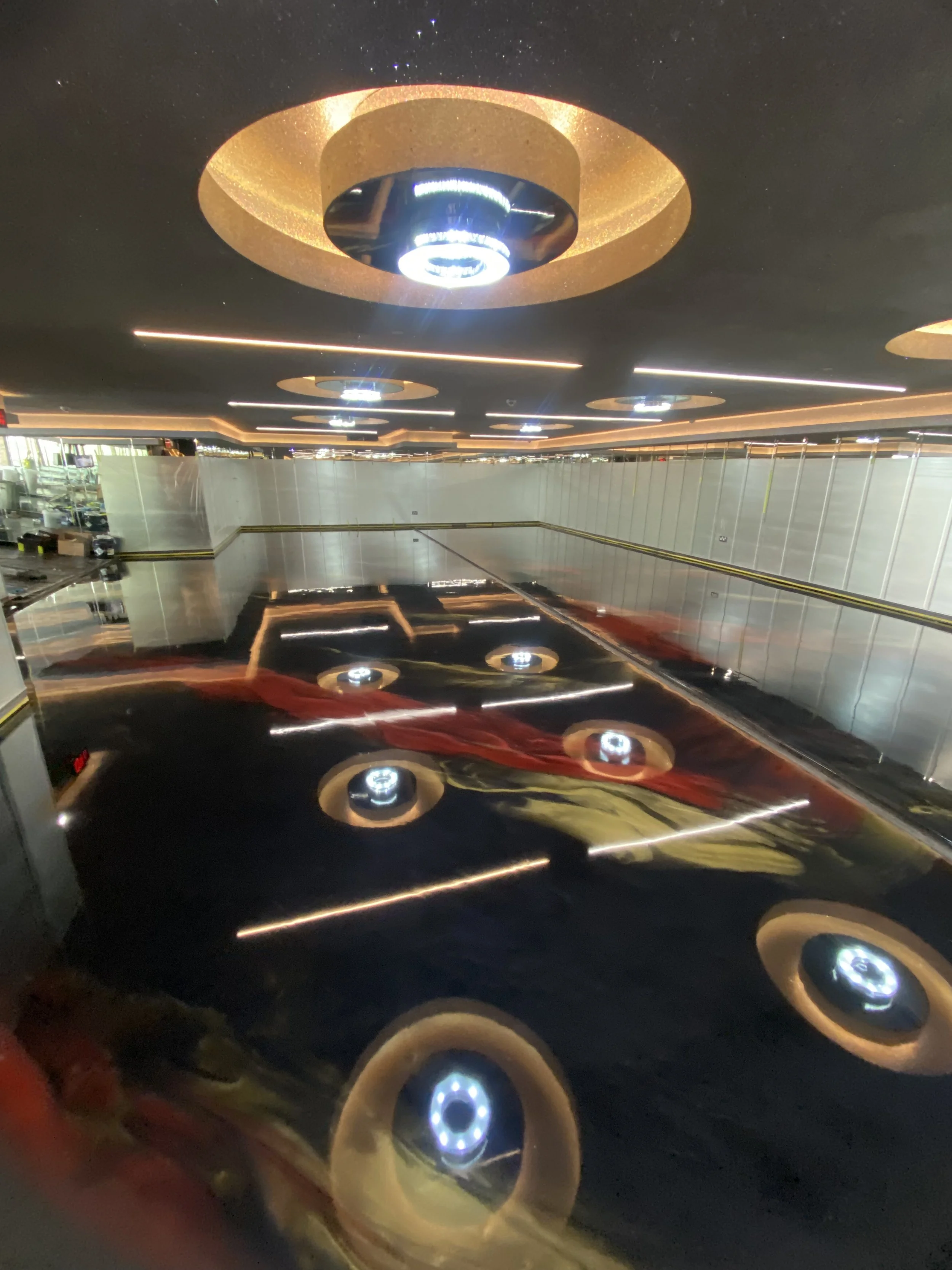 Black and red metallic epoxy resin floor